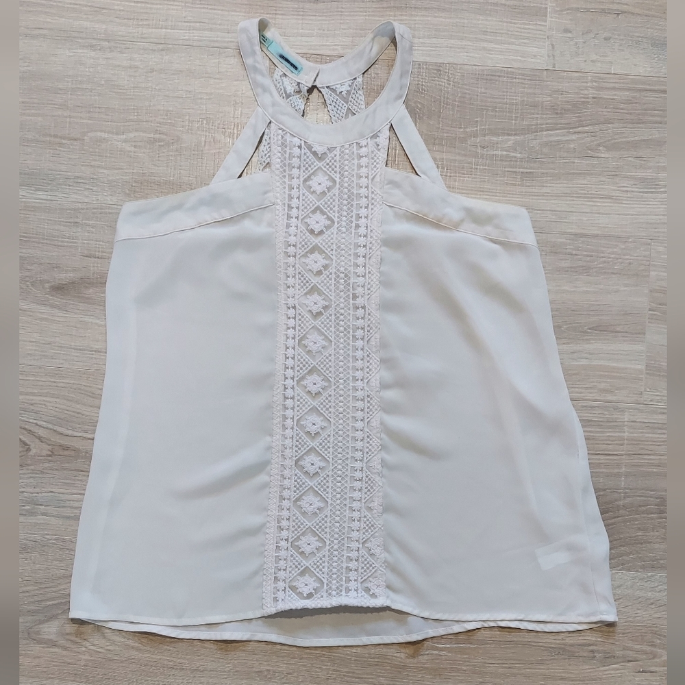 Maurices white mesh/lace embroidered halter top